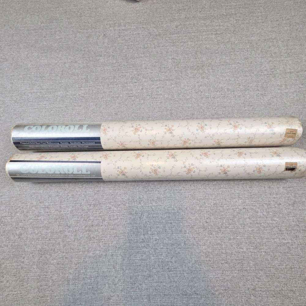 2 Rolls Of Vintage Coloroll Pastel Floral Vinyl Pre-Pasted Wallcovering Slocombe